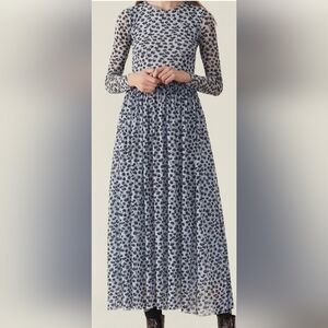 Ganni Light Blue and Black Floral-Print Maxi Dress